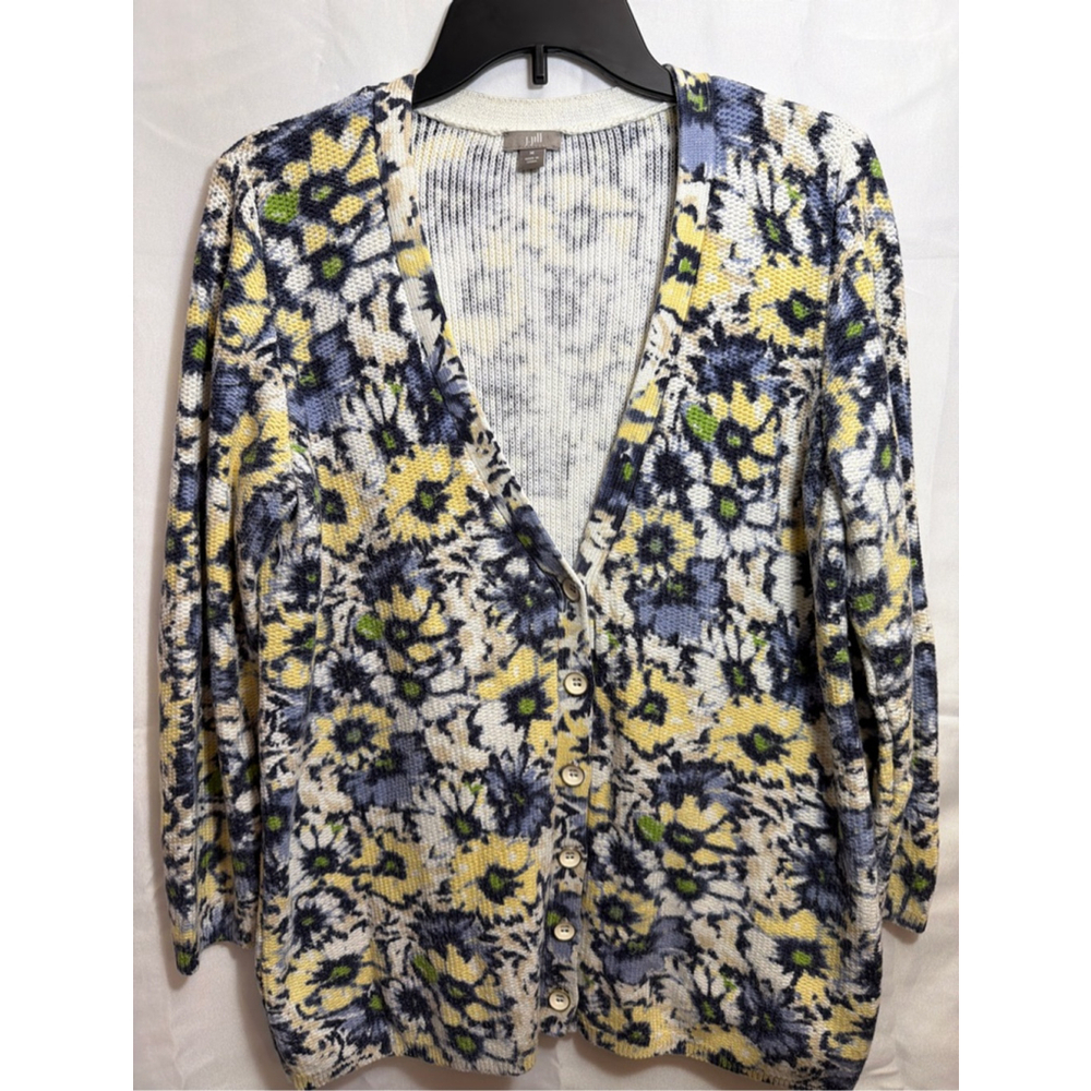 Women's Floral V-neck Cardigan Medium Grannycore Cottagecore Country J. Jill
